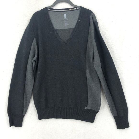 Number Lab Other - Number Lab Sweater Mens Large Black Gray Colorblock V-Neck Long Sleeve Rib Trim
